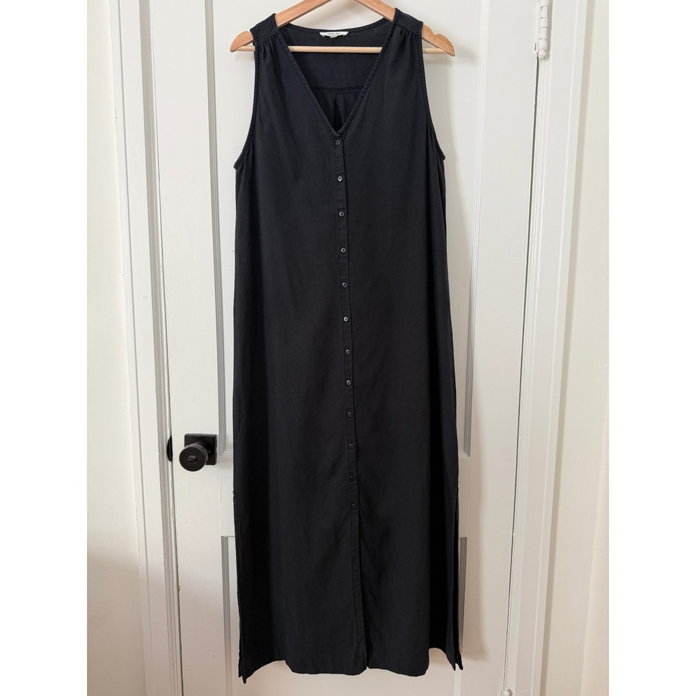 Splendid Kelly Black Linen Blend Button Front Maxi Dress Womens M Boho Lagenlook